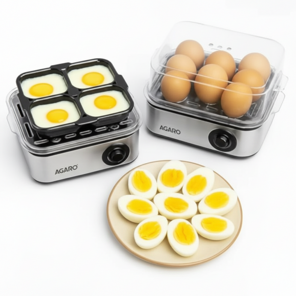 AGARO Stainless Steel Egg Boiler with 8 Egg Capacity with Poaching & Steaming Function (500W) HalfPe - FW -TPT