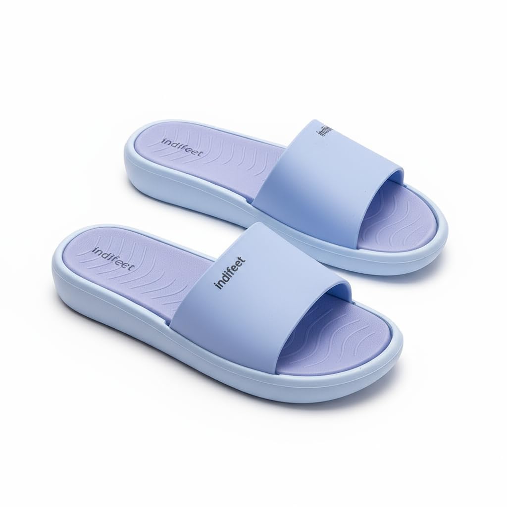 Indifeet Comfortable Rubber Slides for Women - Blue - Size 3