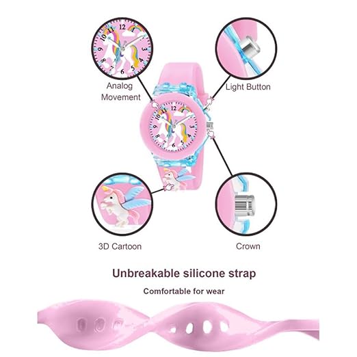 DAINTY Kids' LED Light-Up Unicorn Watch – 3D Cartoon Silicone Pink Wristwatch for Girls (Ages 3–10) DaintyCLiQ