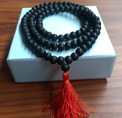 Original Karungli Mala Jaap Mala 100% Natural Unpolished 8-9 mm-Natural Black Ebony Wood