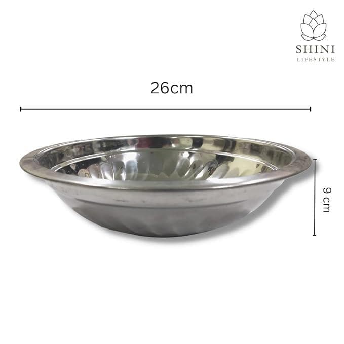 SHINI LIFESTYLE Stainless Steel Mixing Bowl Storage Bowl Fruit Bowl Serving Stainless Steel Pasta Bowl 26cm (1) - HalfPe