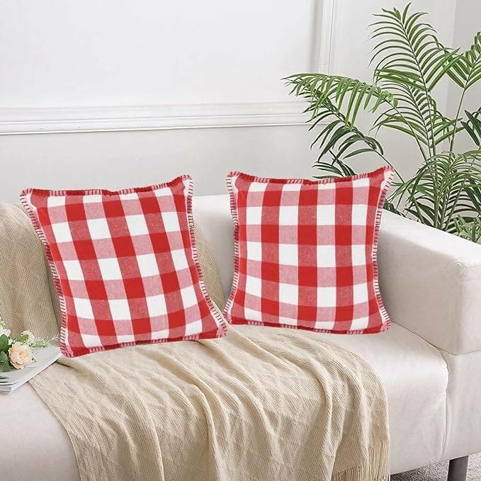 Lushomes Square Cushion Cover with Blanket Stitch, Cotton Sofa Pillow Cover Set of 2, Pillow Cushions Covers (Pack of 2) (24x24 Inch, multi-color) - HalfPe