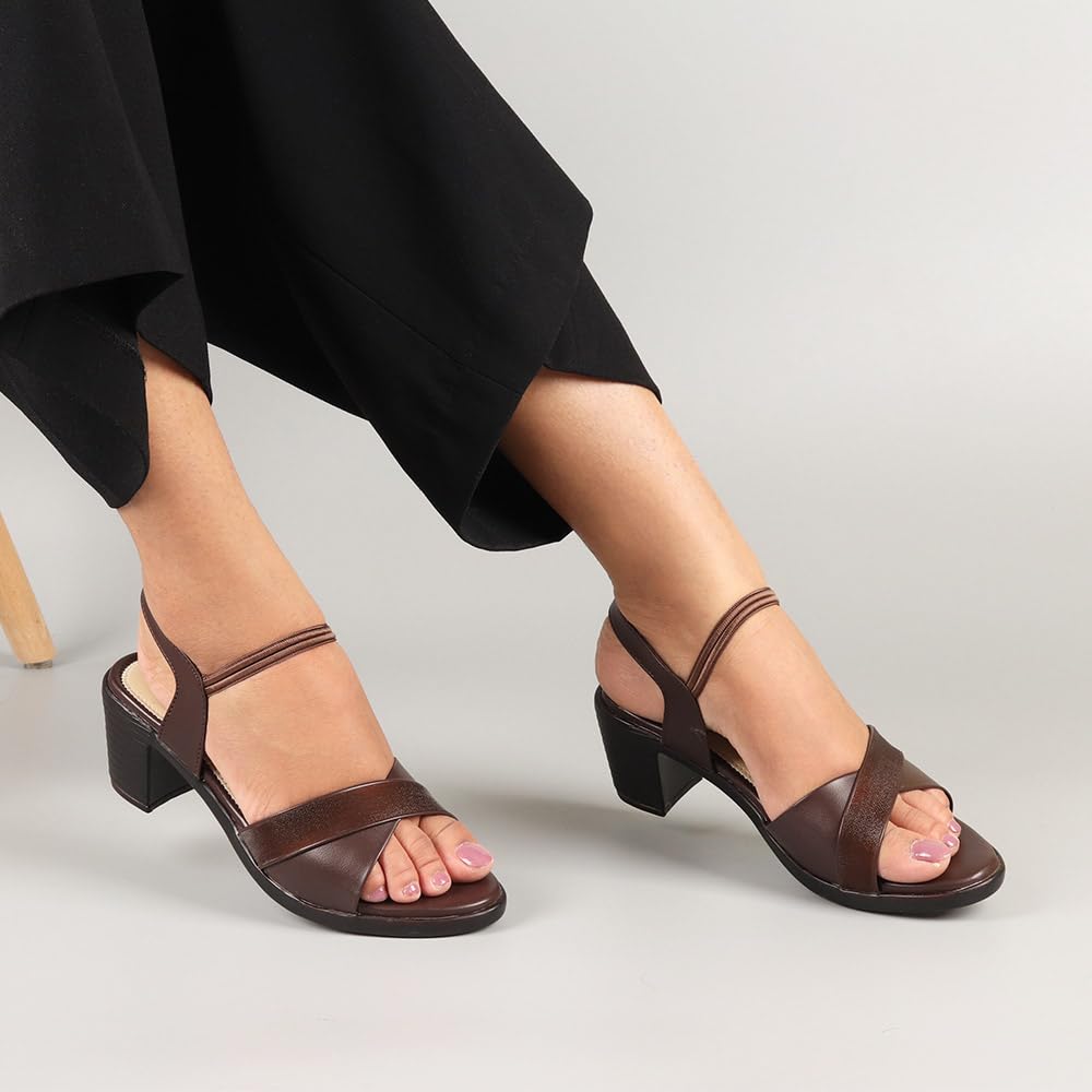 Indifeet Stylish Block Heel Party Wear Sandals - Brown - View 3