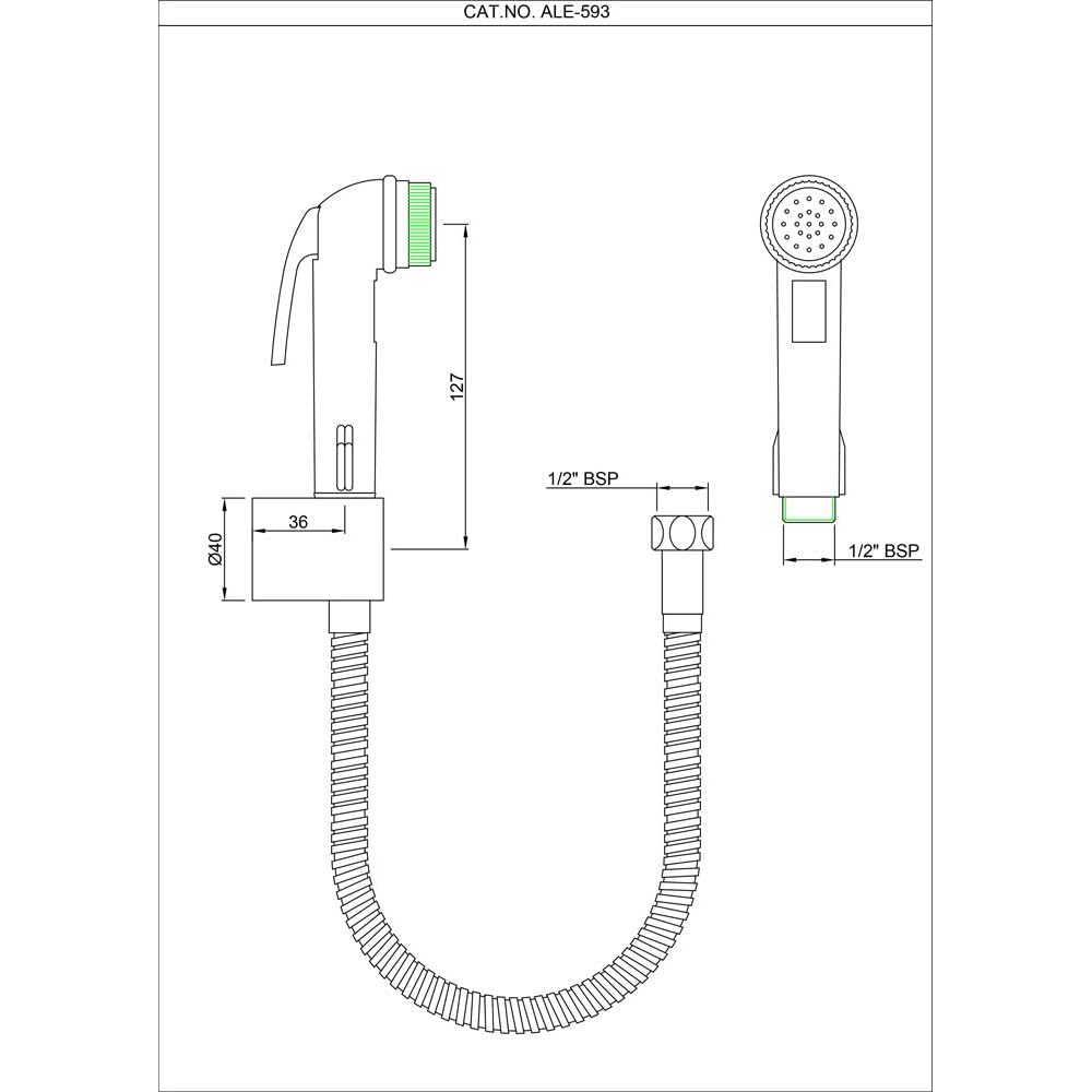 Essco Hand Shower (Health Faucet) (ABS Body) with 8mm dia, 1 Meter Long Flexible Tube & Wall Hook ALE-CHR-593