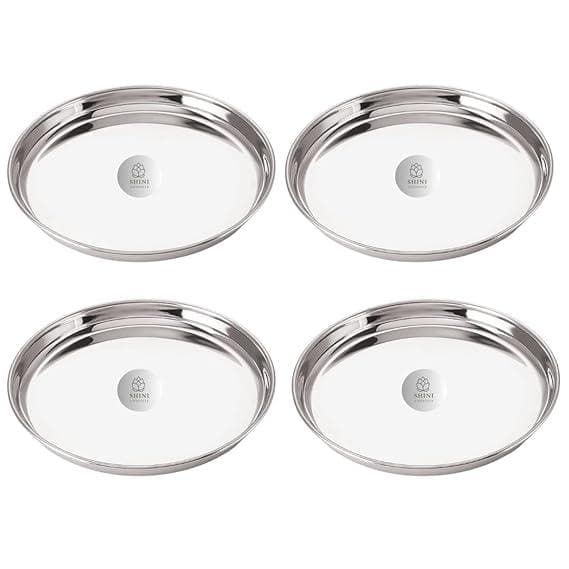 SHINI LIFESTYLE Gauge Stainless Steel Traditional Dinner Plate Set/Steel Thali, Bhojan Thali(Dia-25cm) (4) - HalfPe