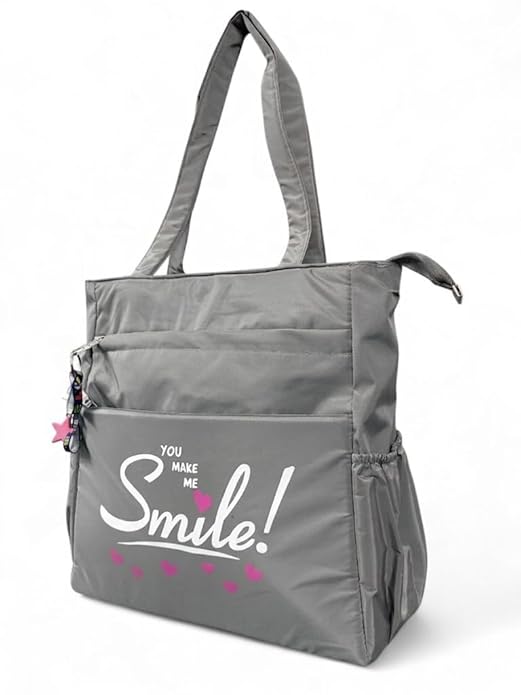 Buddy Cares Smile Shoulder Bag for Women – Tote Bag with "You Make Me Smile" Print – Detail View