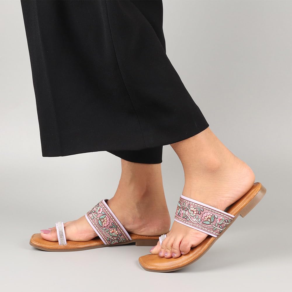 Indifeet Ethnic Toe Ring Flats for Women - Purple - View 4