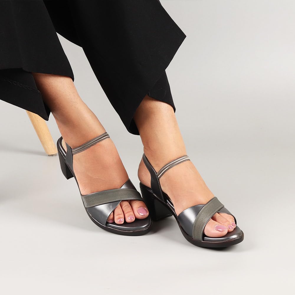 Indifeet Stylish Block Heel Party Wear Sandals - Grey - View 3