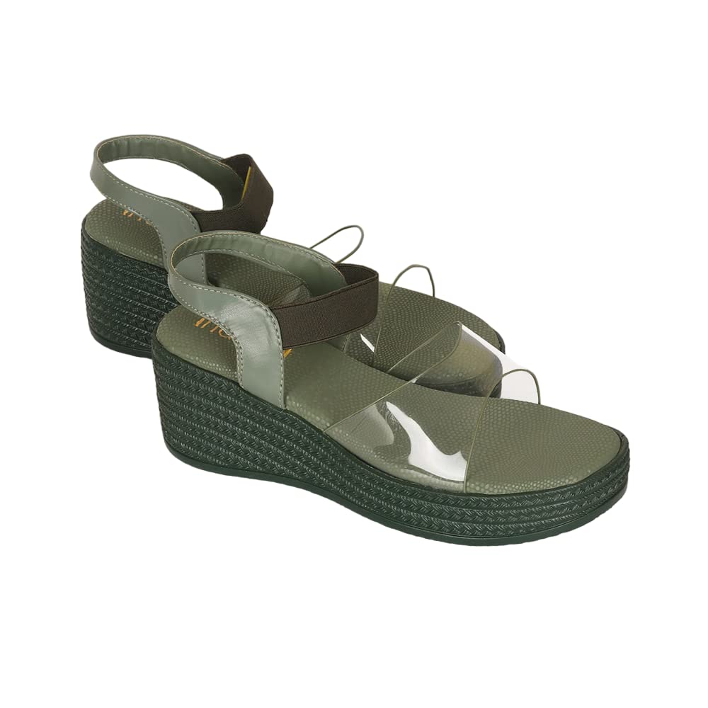 Indifeet Comfortable Platform Wedge Sandals - Green - View 5