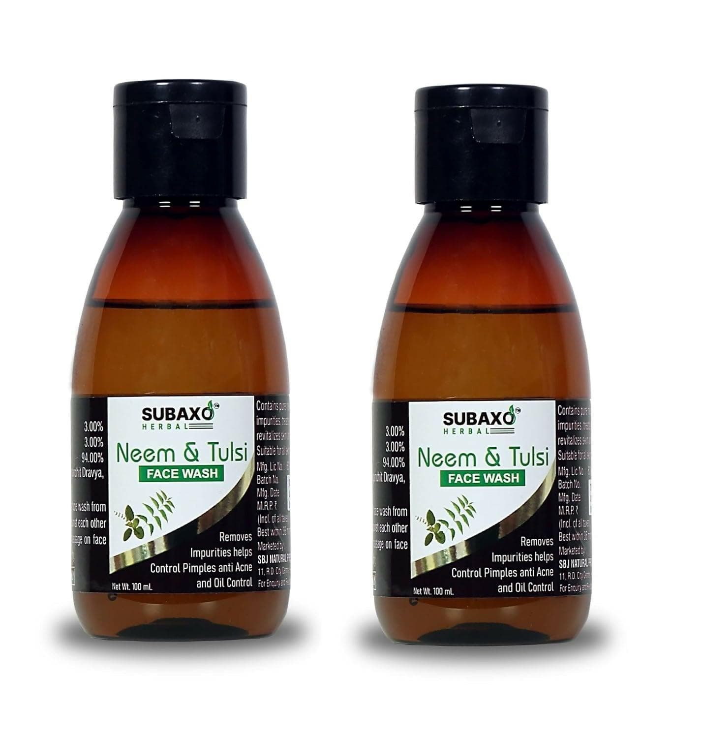 SUBAXO Neem & Tulsi Herbal Face Wash, Controls Pimples & Acne (100ml, Pack of 2) - HalfPe