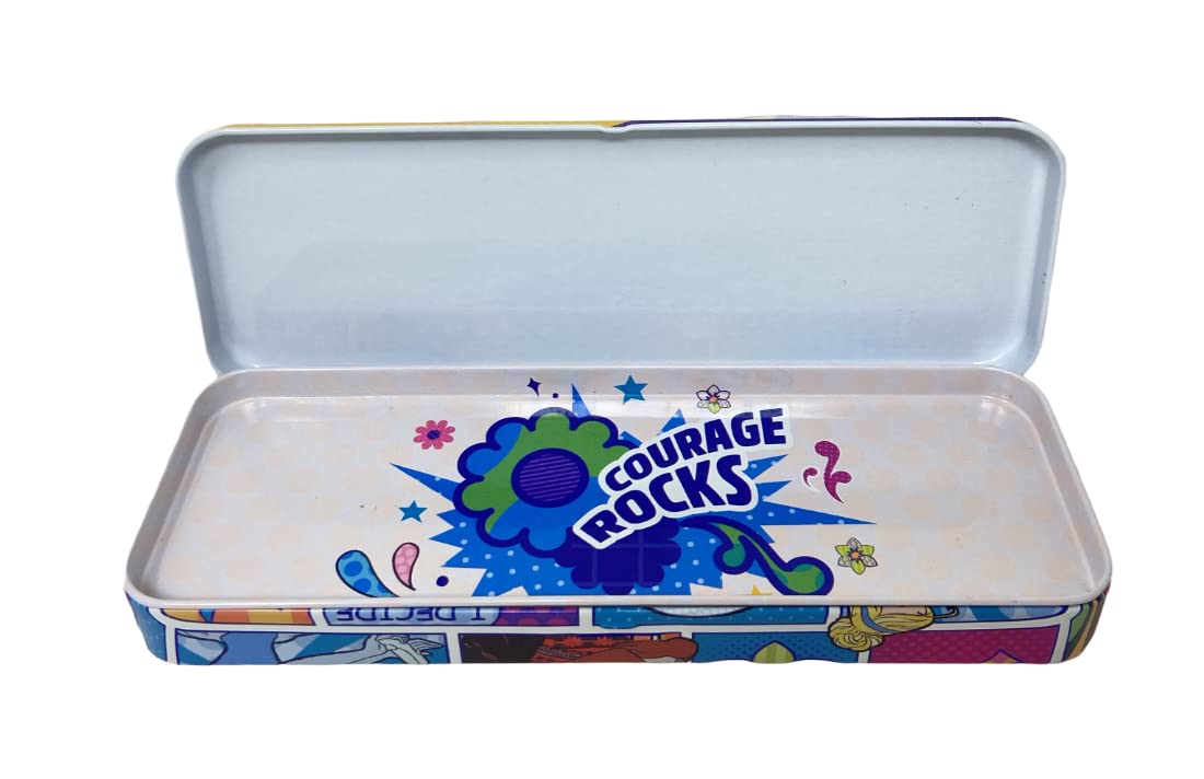 HMI Disney & Marvel Jumbo Metal Pencil Box with Oil Matte Infusion Finish, in Princess, Belle Princess, Avengers & Spider Man Characters, 2 levels (Princess)