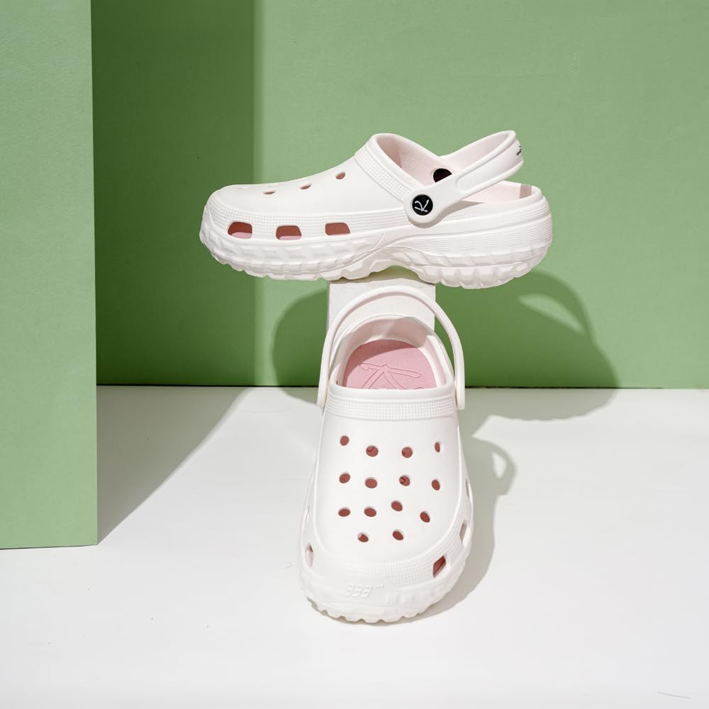 Indifeet Casual Waterproof Clog Shoes for Women - White and Pink - Image 6