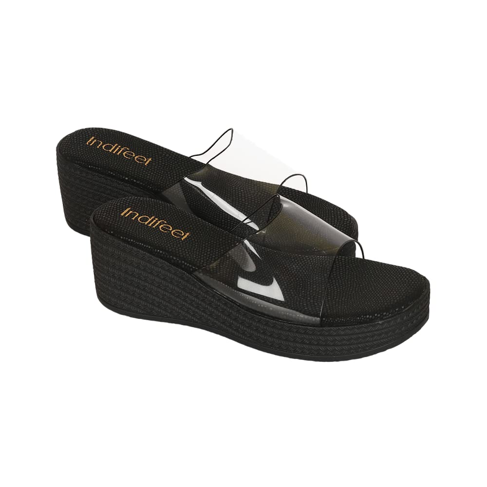 Indifeet Platform Wedge Heels for Women - Black - View 5