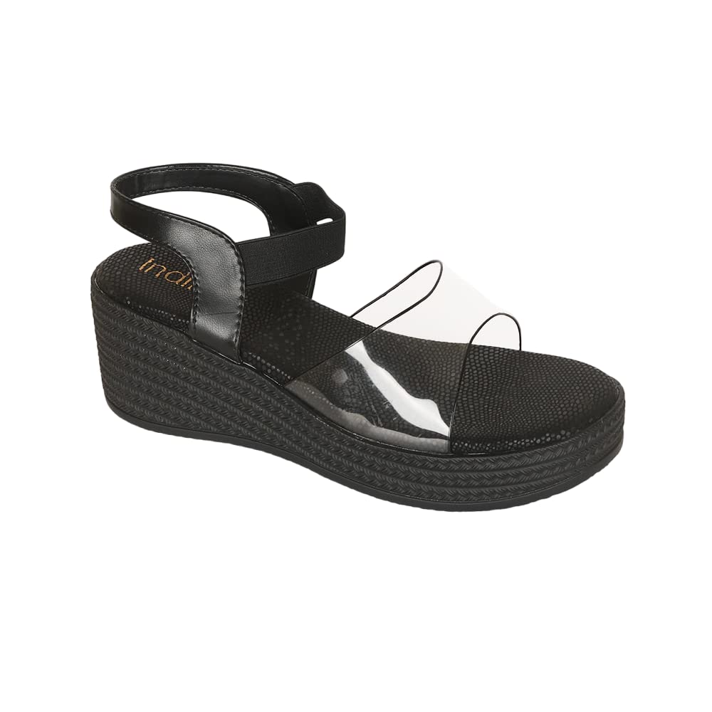 Indifeet Comfortable Platform Wedge Sandals - Black - Size 4