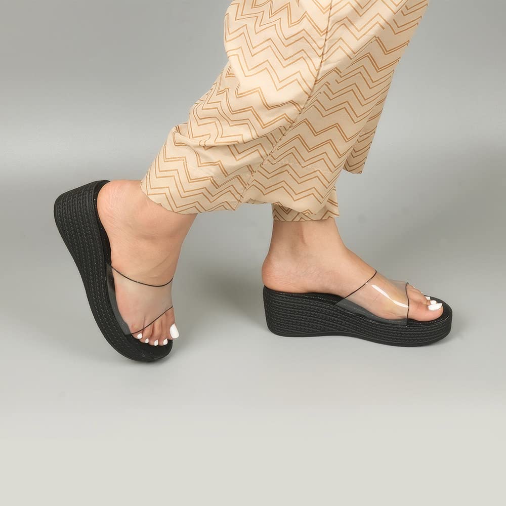 Indifeet Platform Wedge Heels for Women - Black - View 3