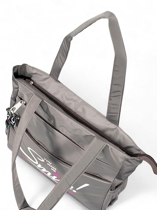 Buddy Cares Smile Shoulder Bag for Women – Tote Bag with "You Make Me Smile" Print – Detail View