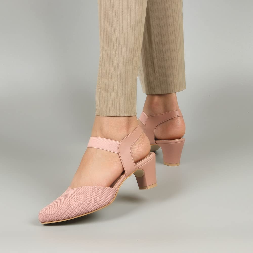 Indifeet Stylish Pointed Toe Block Heel Sandals - Peach - View 4