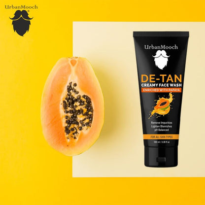 UrbanMooch Tan Removal Face Wash for Men | UrbanMooch DeTan Face Wash with Papaya Extract | Anti-Blemish, Oil-Free Daily Cleanser for Bright & Even Skin | Removes Dirt, Oil & Sun Tan – 100 ml Lohiya Retails