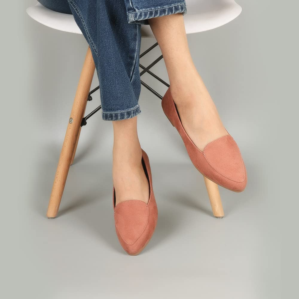 Indifeet Stylish Flat Ballerina Shoes for Women - Peach - View 4