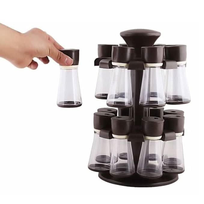 Multipurpose Revolving Plastic Spice Rack with 16 pcs spice organizers