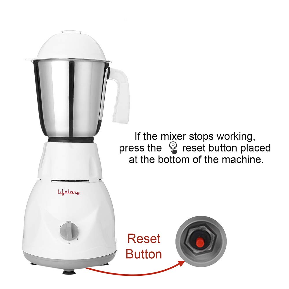 Lifelong Infinia 500 Watt Juicer Mixer Grinder with 3 Stainless Steel Jars – Grey