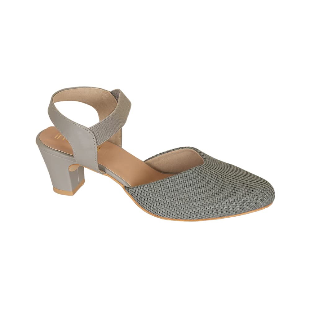 Indifeet Stylish Pointed Toe Block Heel Sandals - Grey - Size 4