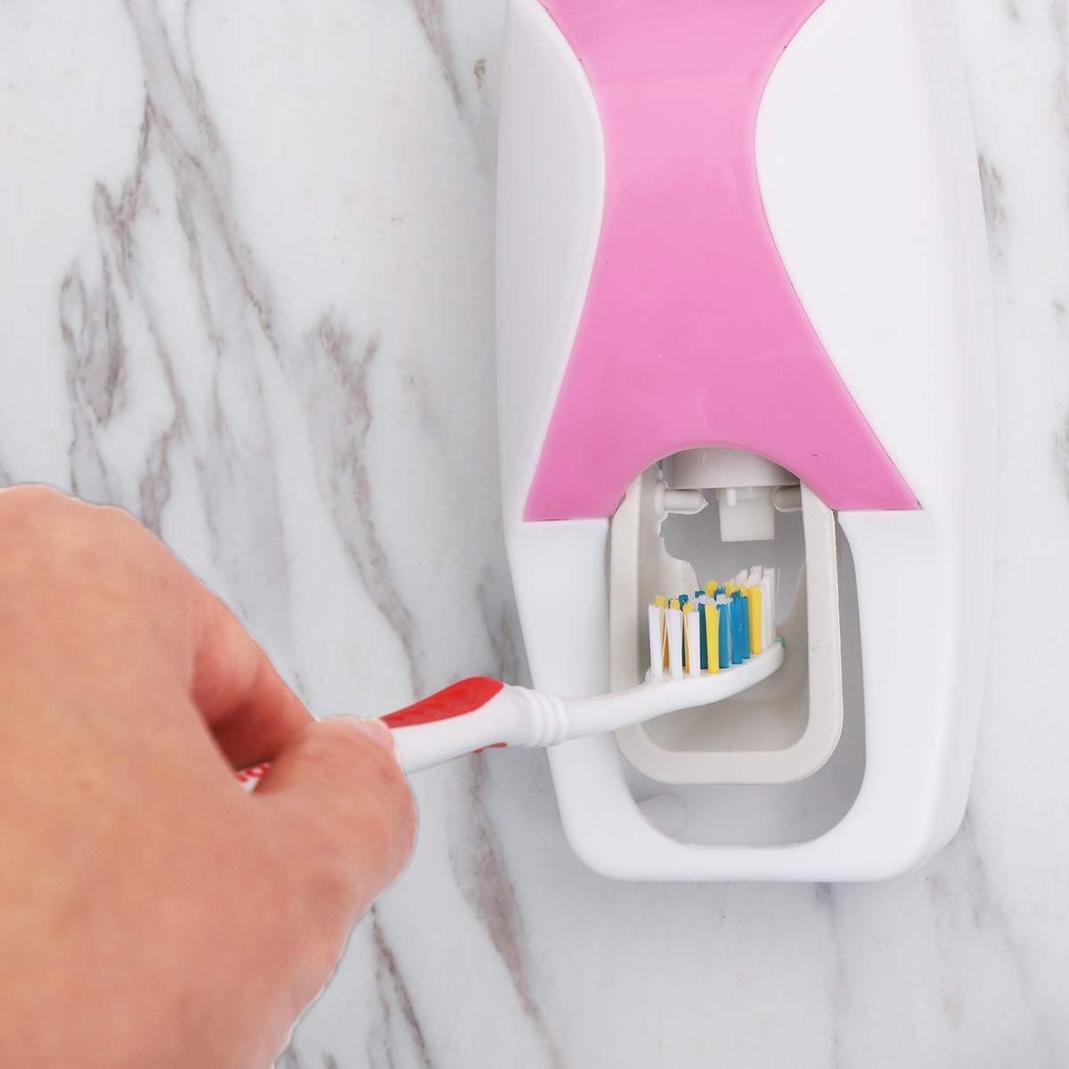 Automatic Toothpaste Dispenser, Press to Paste Toothpaste Squeezer and 5 Toothbrush Holder - HalfPe