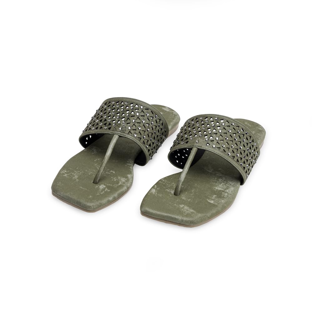 Indifeet Stylish T-Shaped Chappals for Women - Green - Size 9