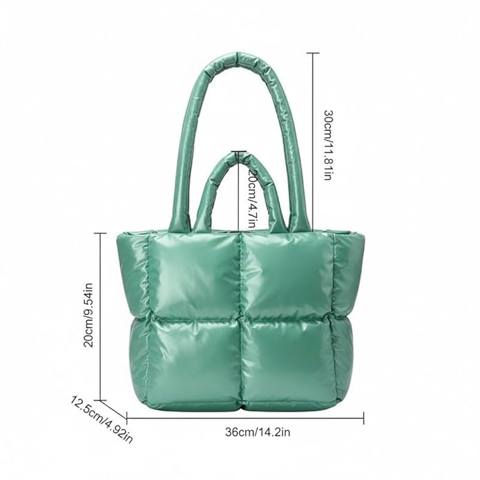 Buddy Cares Puffy Tote Bag – Padded Lattice Puffer Shoulder Bag for Women – Detail View