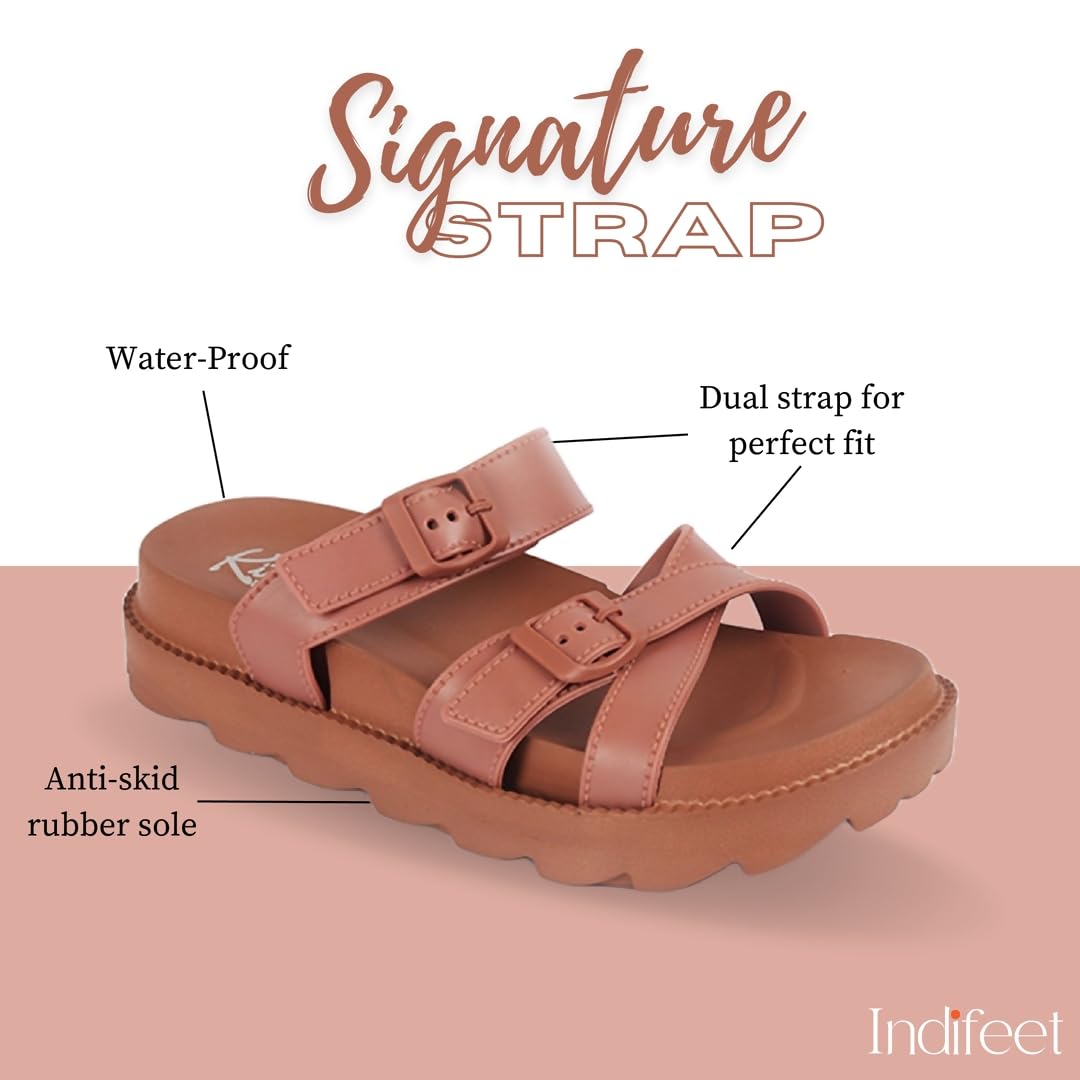 Indifeet Open Toe Buckle Sliders for Women - Pink - Image 26