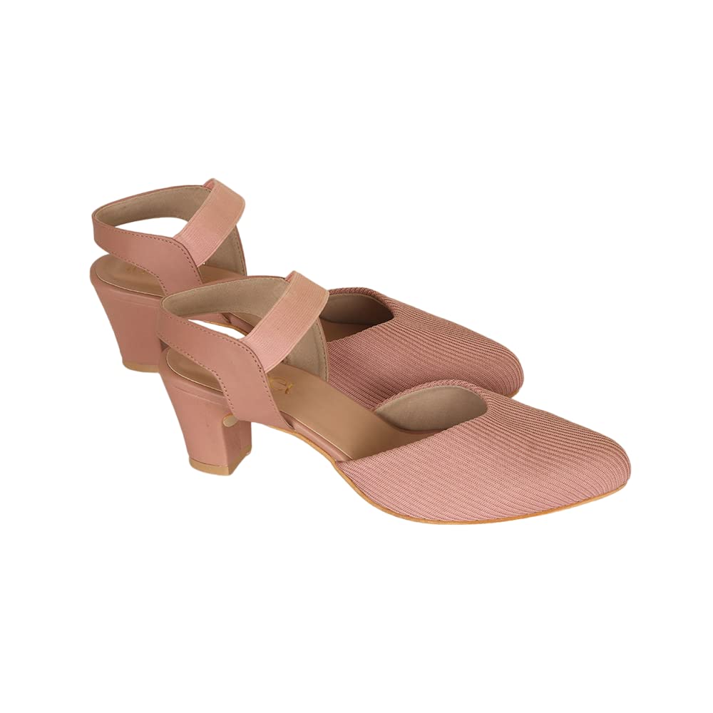 Indifeet Stylish Pointed Toe Block Heel Sandals - Peach - View 5