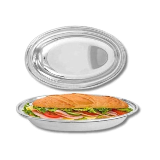 SHINI LIFESTYLE Stainless Steel Oval Plate,Rice Plate, Dahi Plate,Subzi Plate (2) - HalfPe