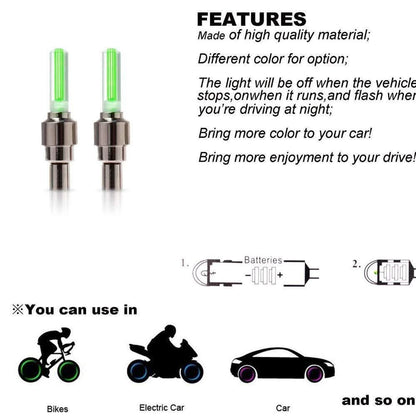 Led Flash Light Lamp Tyre Wheel Valve Sealing Caps (2 pcs )