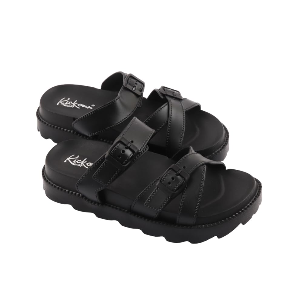 Indifeet Open Toe Buckle Sliders for Women - Brown - Image 1
