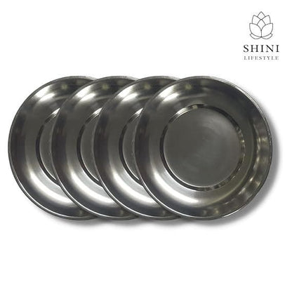 SHINI LIFESTYLE Heavy Gauge Steel Laser Halva Plates, Old Style Quarter Plate/Breakfast Plates/Poha Plate, 14 cm Quarter Plate (4) - HalfPe