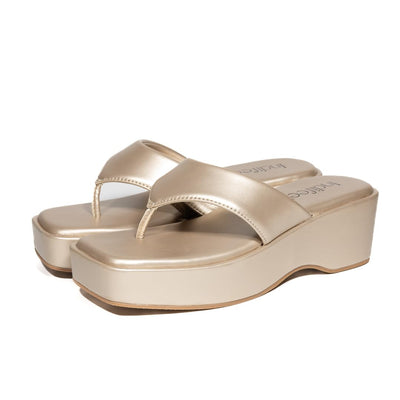 Indifeet Stylish Thong Wedge Sandals for Women - Metallic - Size 7