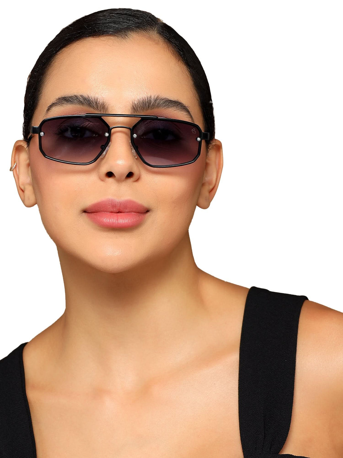 Eagle Black Rectangle Sunglasses for Men and Women - worn by a male model (image 2)