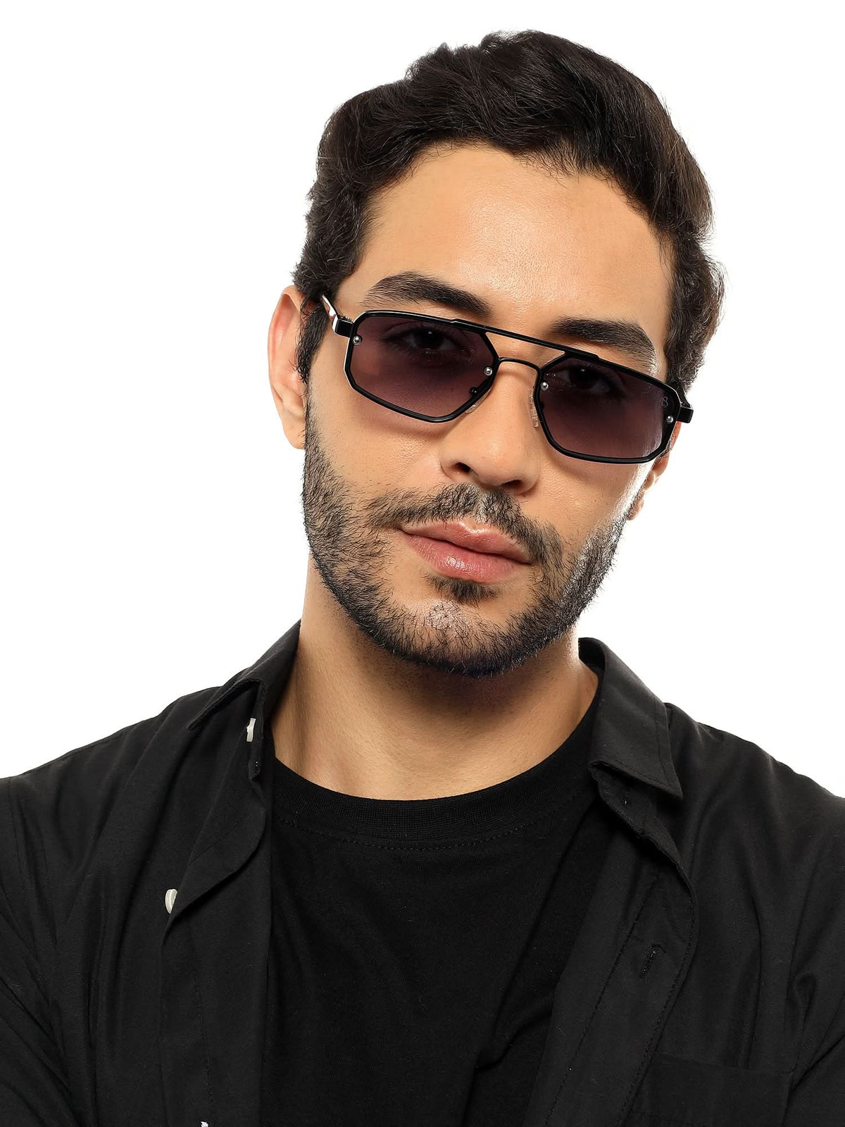 Eagle Black Rectangle Sunglasses for Men and Women - worn by a male model (image 1)