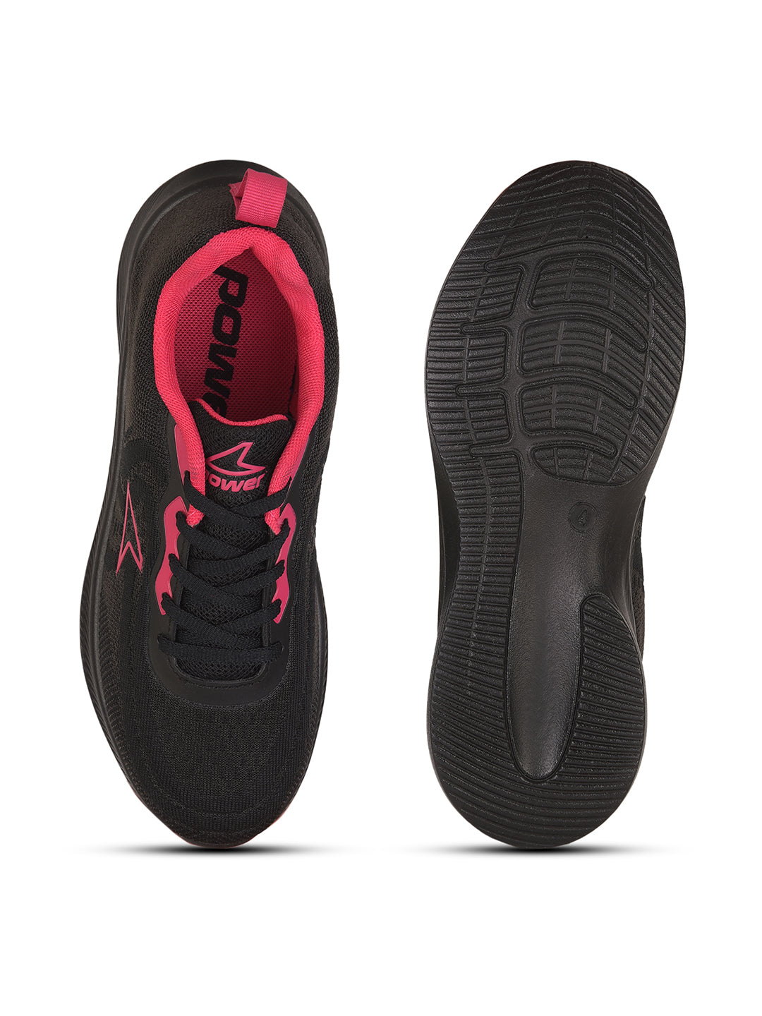Power Women Black Lace-up Oxford Sports Shoes - Black - View 4