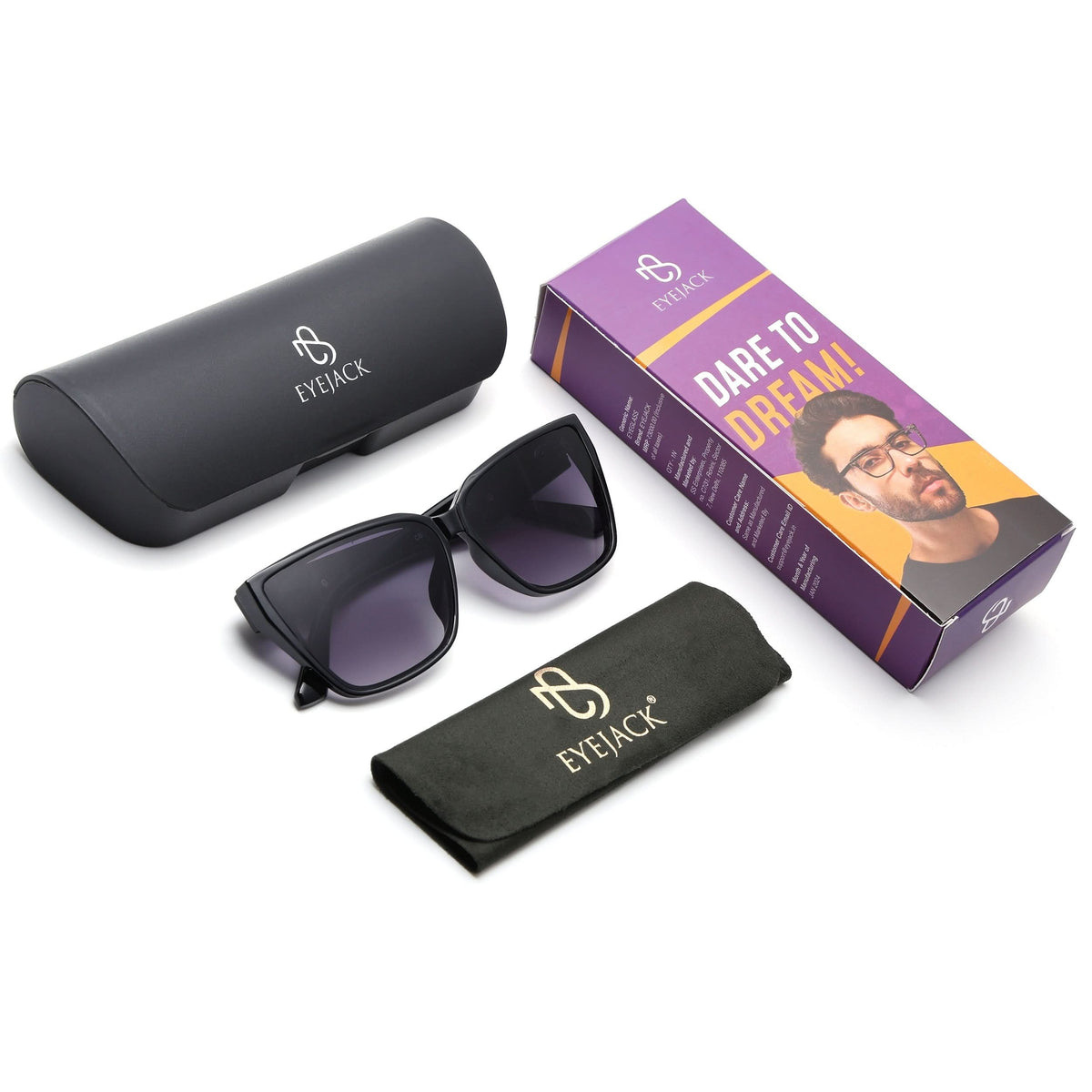 Eyejack Shine Black Cateye Sunglasses for Men and Women - Style 1196 - detail view