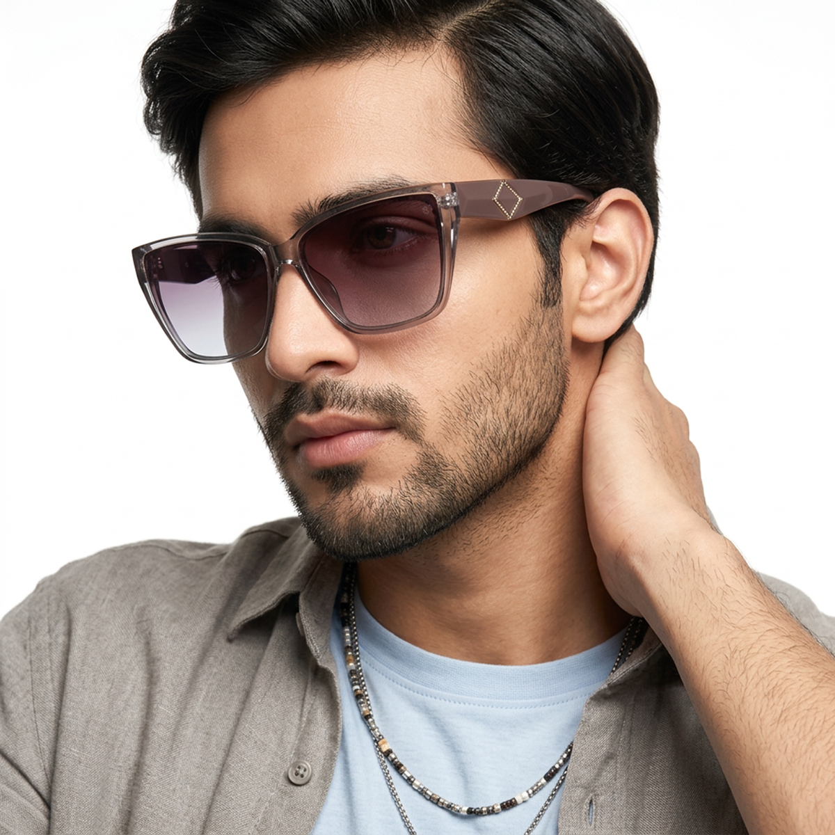 Eyejack Grey Cateye Sunglasses for Men and Women - Style 1197 - worn by a male model (image 3)