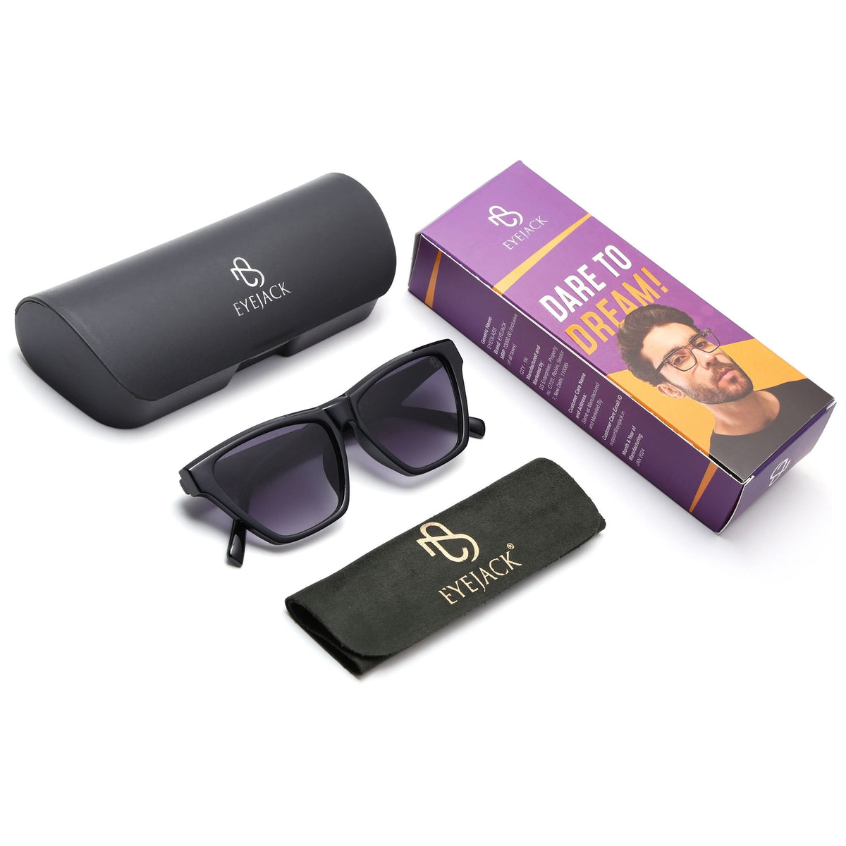 Eyejack Shine Black Cateye Sunglasses for Men and Women - Style 1286 - detail view
