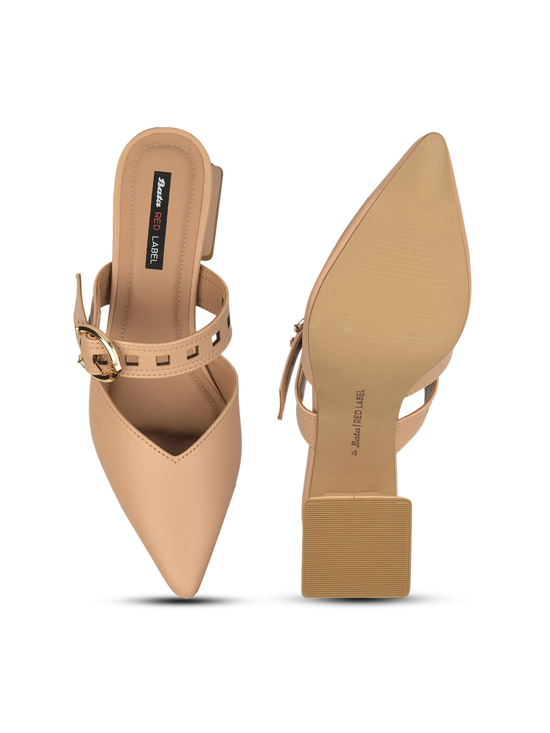 Bata Women Pointed Toe Block Heel Mule Sandal - Beige - View 4