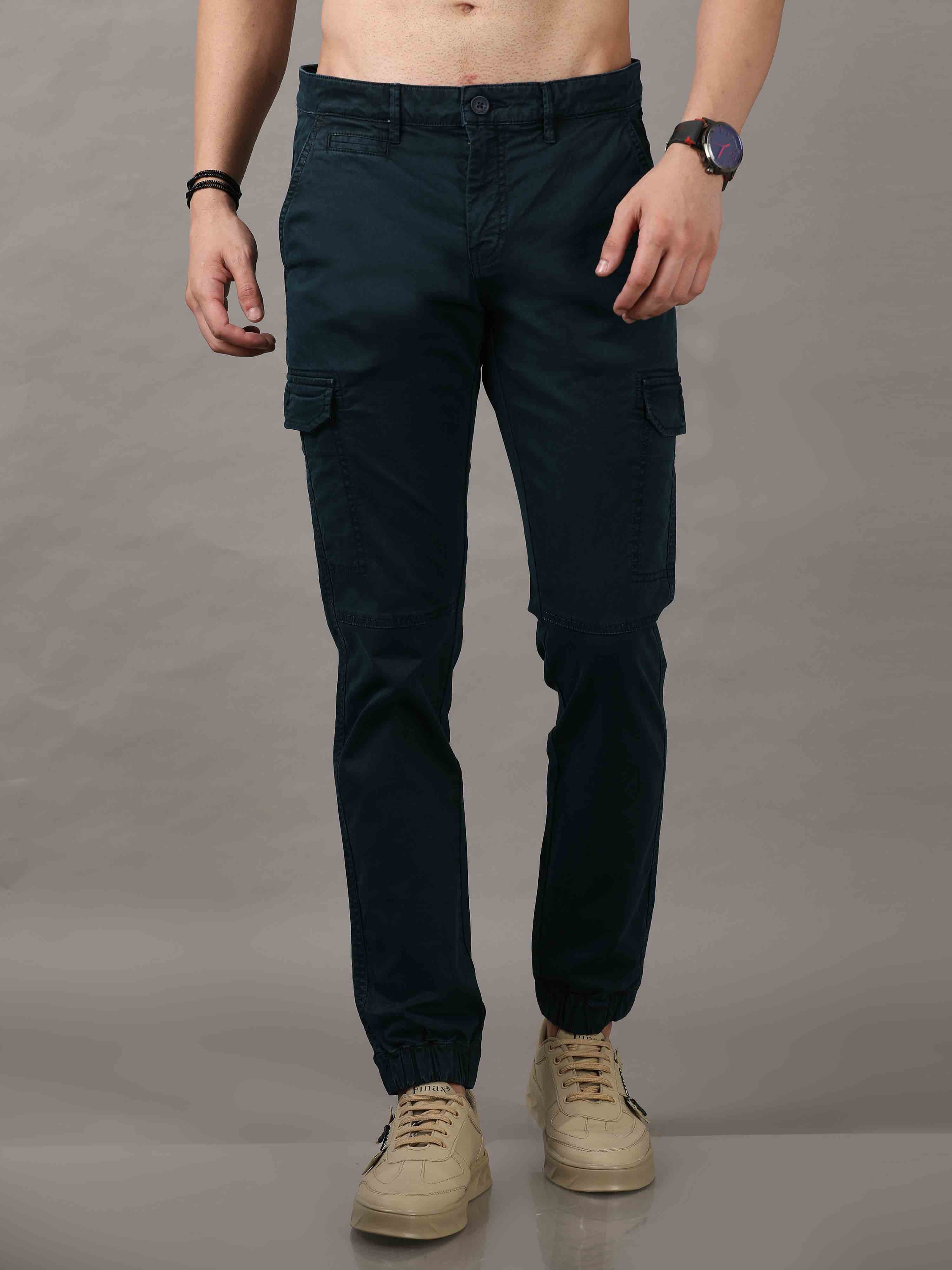 Men's Navy Cargos Pant Solid Casual Joggers