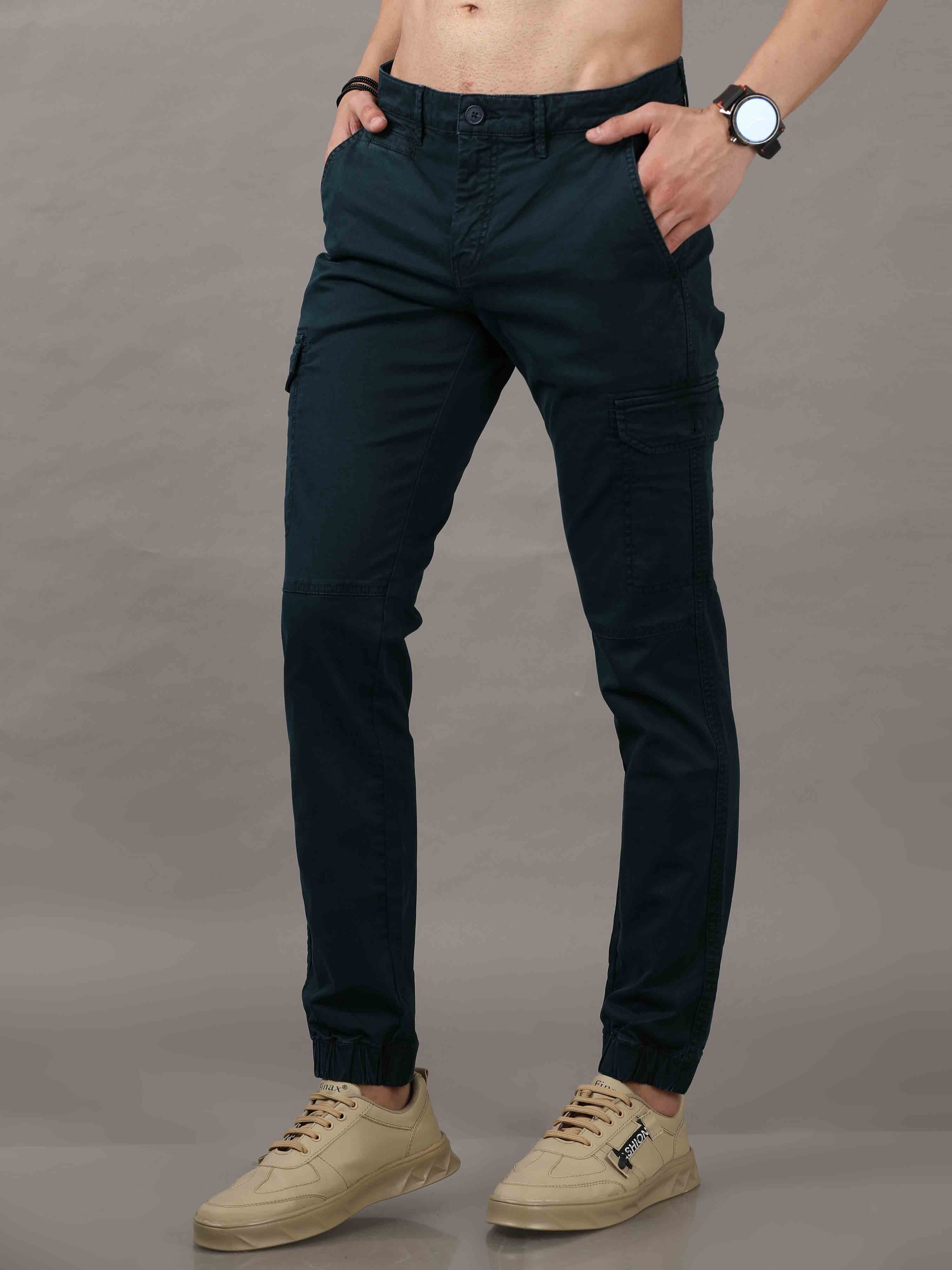 Men's Navy Cargos Pant Solid Casual Joggers