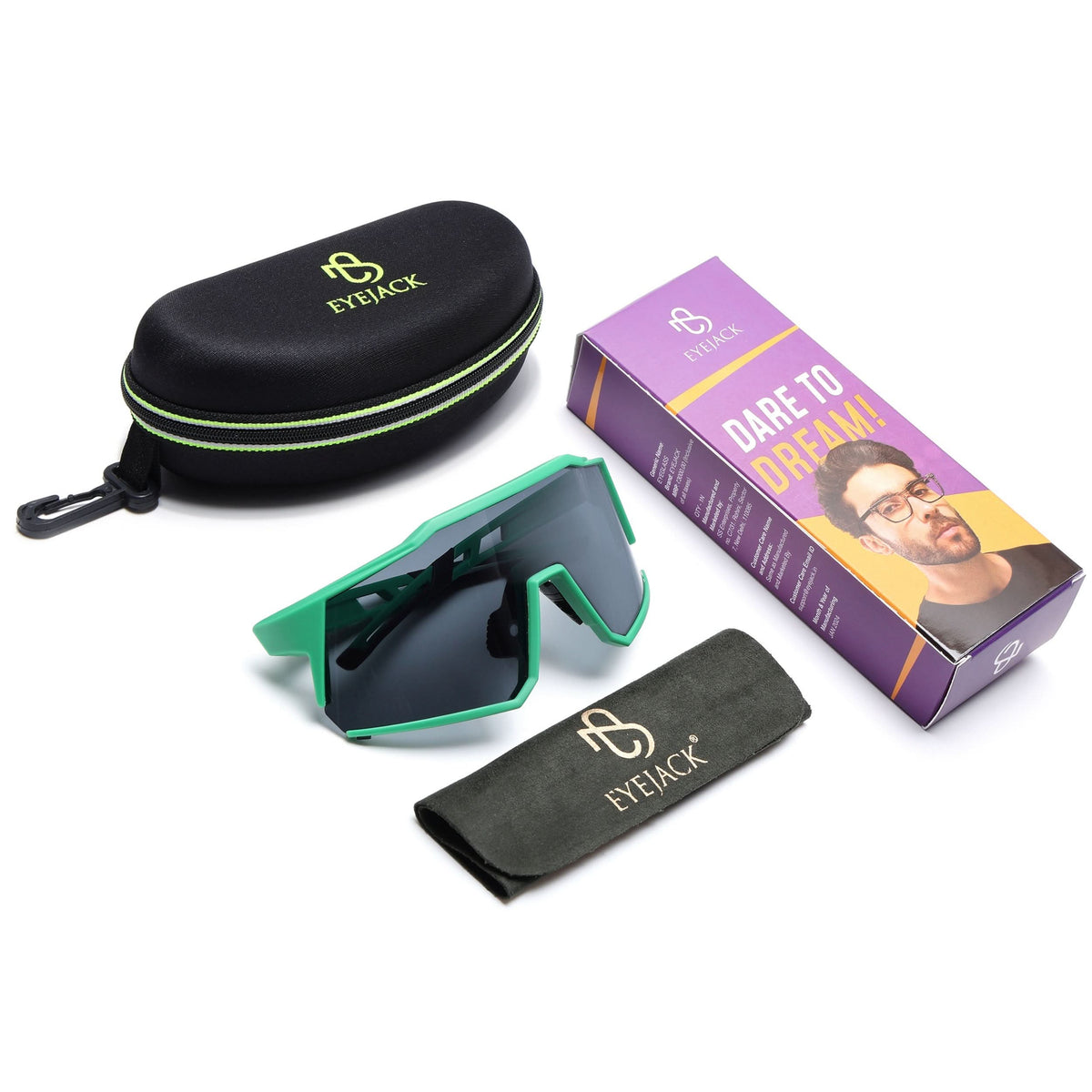 Eyejack Green Wrap Around Sunglasses for Men and Women - Style 1296 - detail view