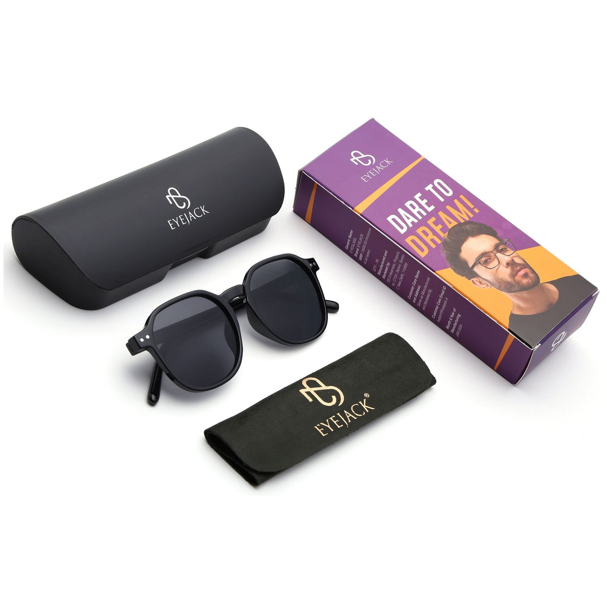 Eyejack Black Round Sunglasses for Men and Women - Style 1192 - detail view