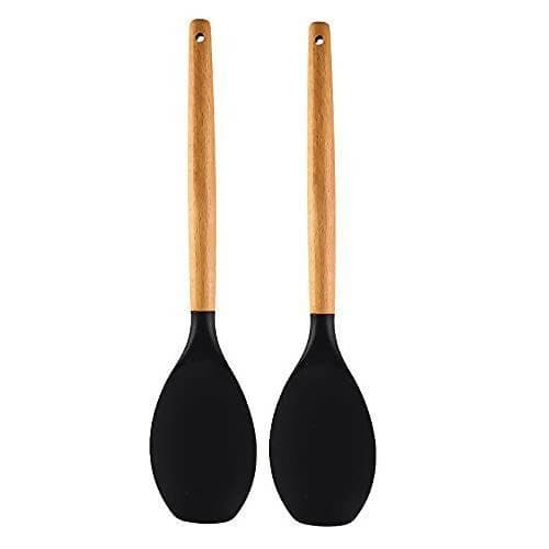 P-Plus International Premium Silicone Spatula Flexible & Heat Resistant Rubber Spatula with Wood Handle (Black – Pack of 2) - HalfPe