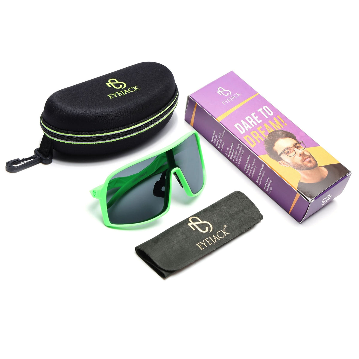 Eyejack Green Wrap Around Sunglasses for Men and Women - Style 1301 - detail view