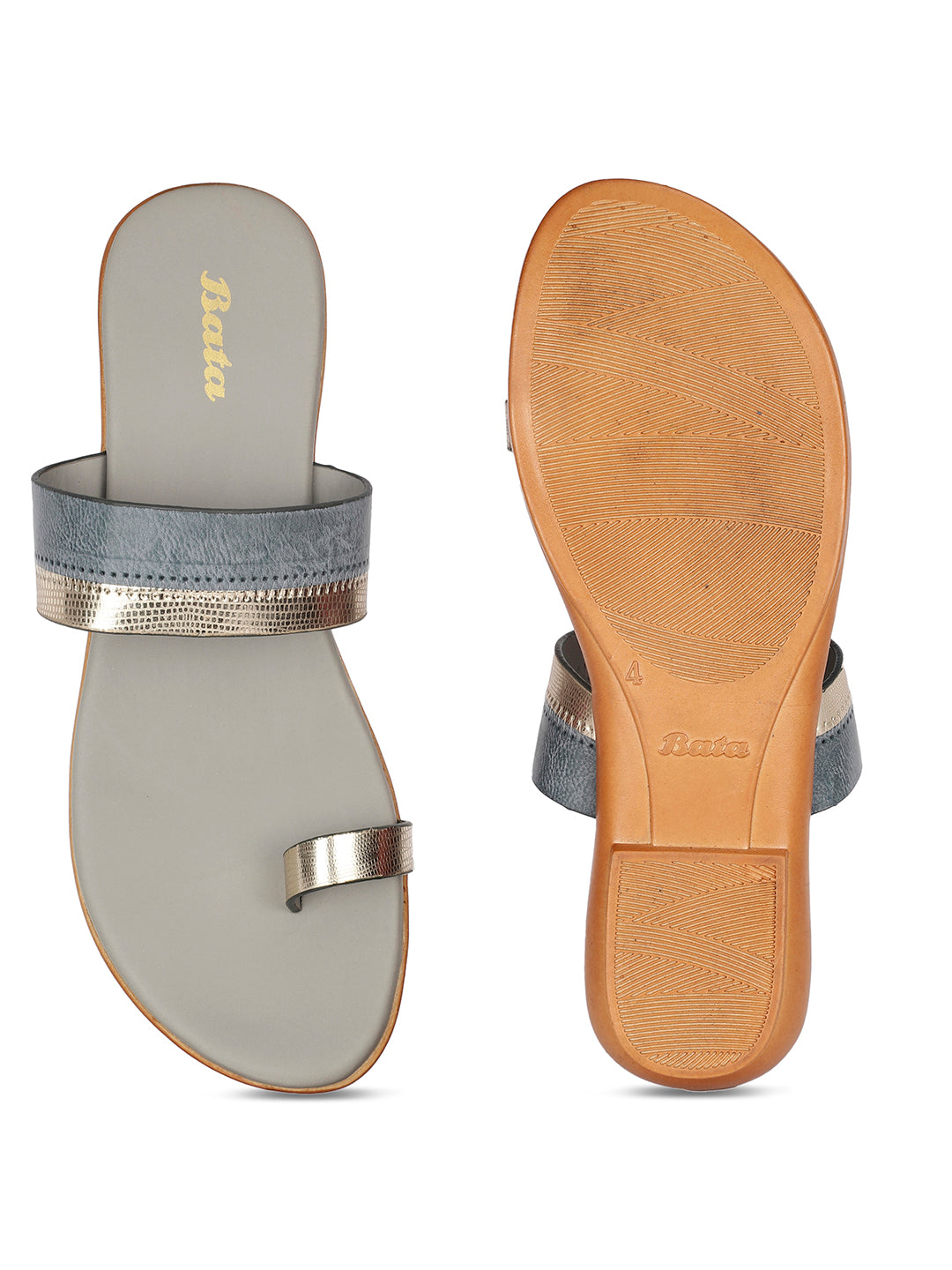 Bata Women's Grey Casual Toe Ring Flats - Grey